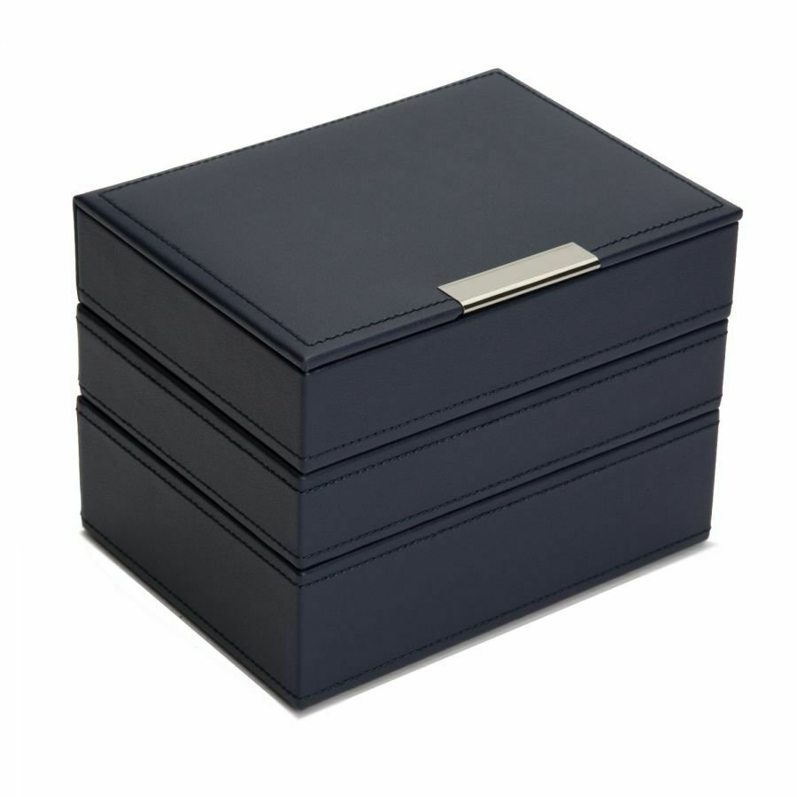Wolf WOLF Mini Stackable 3Tray Set Vegan Leather Jewelry Box Navy