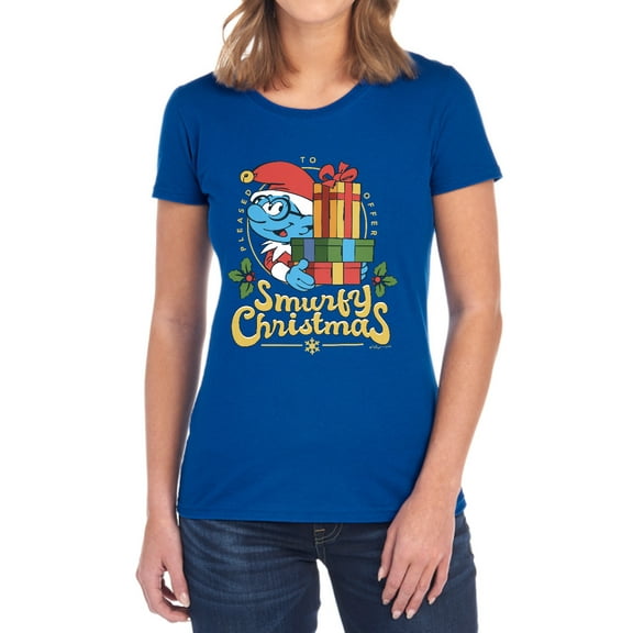 Smurfs Smurfy Christmas With Brainy Smurf Women's T Shirt, Royal, 2X-Large