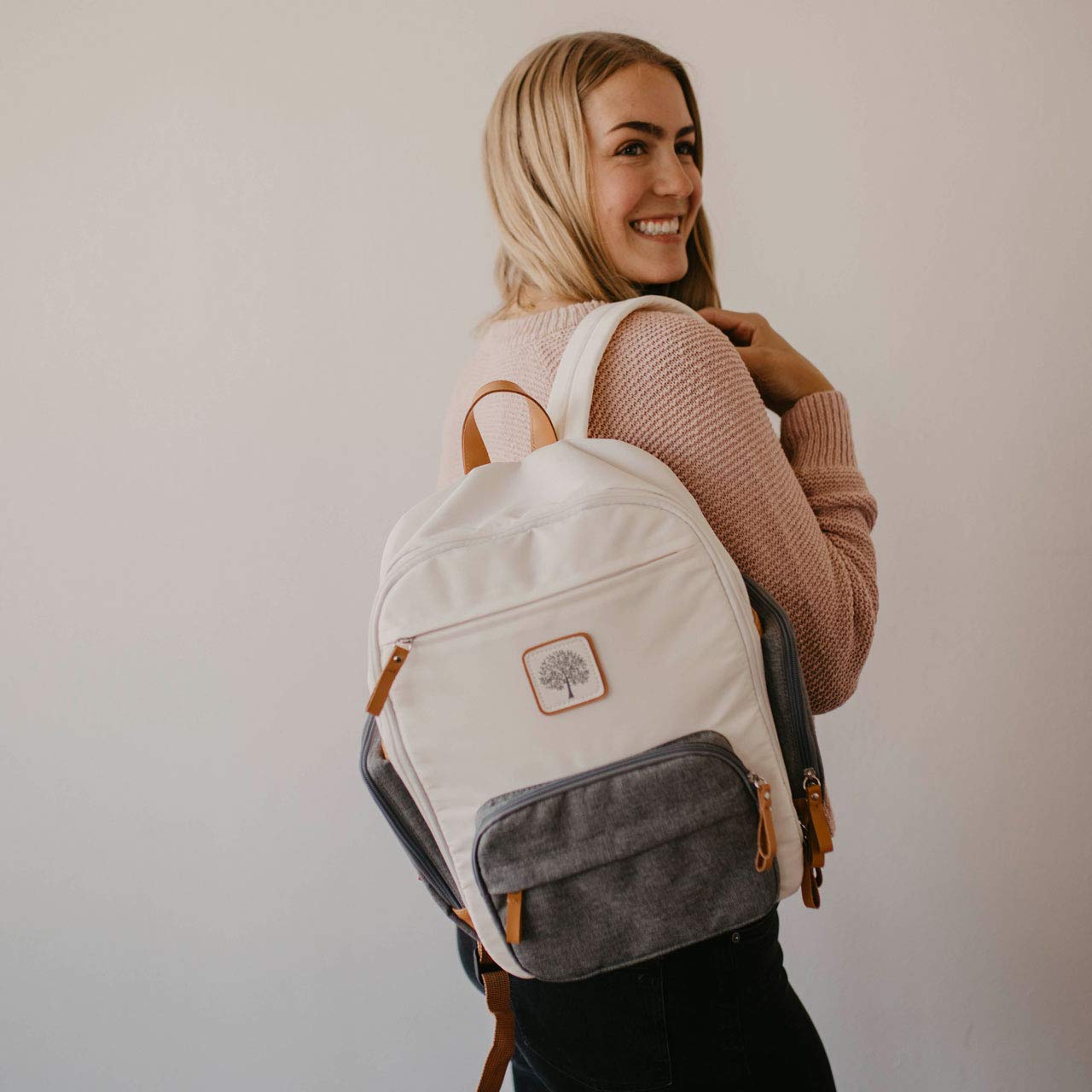 Parker Baby Co. Birch Bag Mini Diaper Backpack, Lightweight Baby Bag with Insulated Bottle Pockets, Compact & Organized - Cream