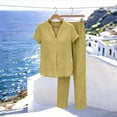 thumbnail image 6 of Women's Summer Linen Set Casual V Neck Top Plus Pants Set Two Piece Set, 6 of 6