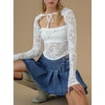 thumbnail image 5 of Women's Long Sleeve Tops Spaghetti Strap Lace Cami Tops and Long Sleeve Tie-up Shrug Set Going Out Tops, 5 of 7