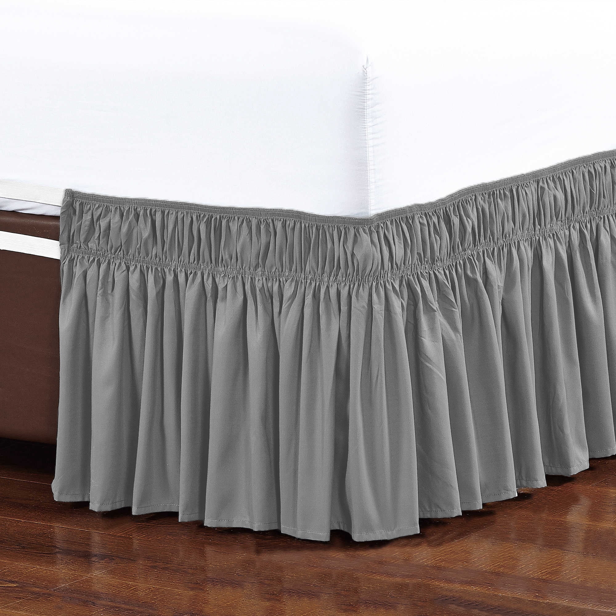 Elegant Comfort Luxury Wrinkle Resistant -Wrap Around Style- Elastic Bed Wrap Ruffled Bed Skirt 16inch Drop, Queen/King, Gray