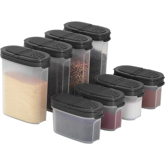 Signora Ware Black Plastic Shaker Lids Seasoning Spice Jars (8 Count)