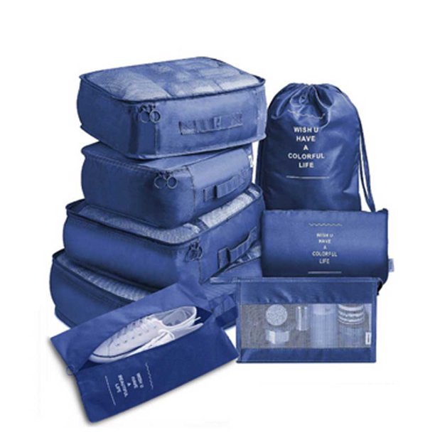 8 unids/set bolsa de almacenamiento de equipaje de gran capacidad embalaje ropa zapatos organizador cosméticos bolsa de viaje al aire libre para Envolturas para manijas de equipaje Azul oscuro Minnieouse AP012006-07