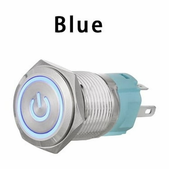 Metal On/Off Illuminated Power Switch Push Button Blue LED Light 12V 12mm Round
