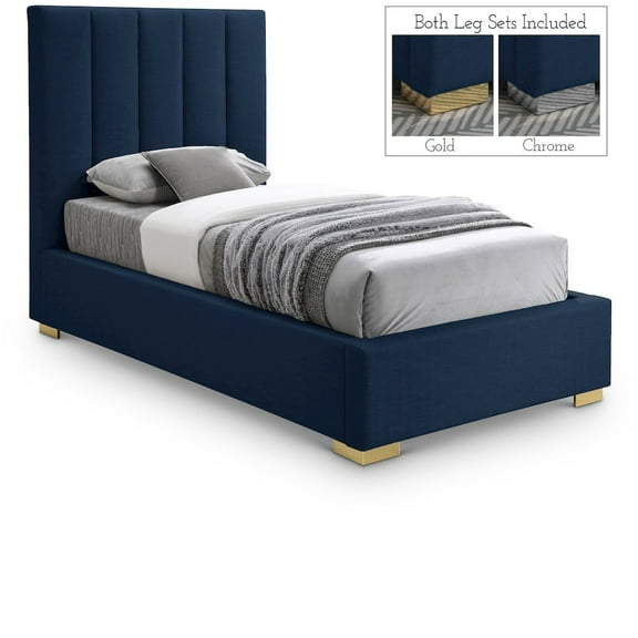 Meridian Furniture Pierce Navy Linen Textured Fabric Twin Bed