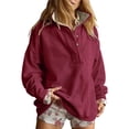thumbnail image 2 of Stralyhd Oversized Sweatshirt for Women Button Up Henley Loose Fit Comfort Pullover Tops Long Sleeve Fall Fashion Clothes Wine M, 2 of 4