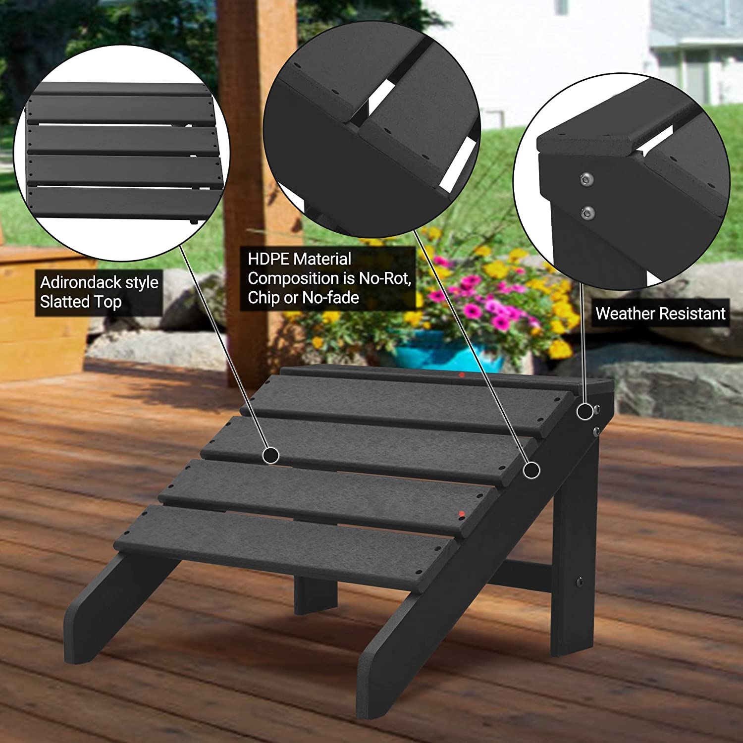 FHFO Adirondack Ottoman and Side Table for Adirondack Chairs, 2 Pieces Outdoor Adirondack Footrest & 1 Piece End Table, Weather Resistant Footstool Table for Adirondack Chair （Black） - image 3 of 5
