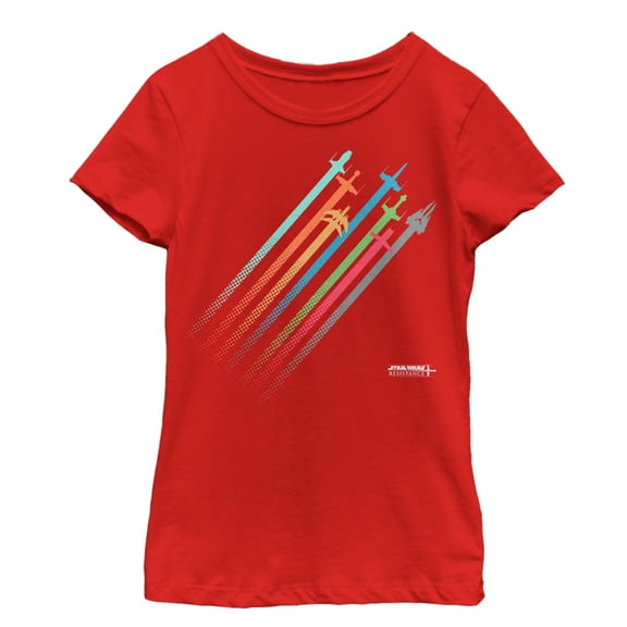 Girl's Star Wars Resistance Rainbow Ship Streaks Graphic Tee Red X Small