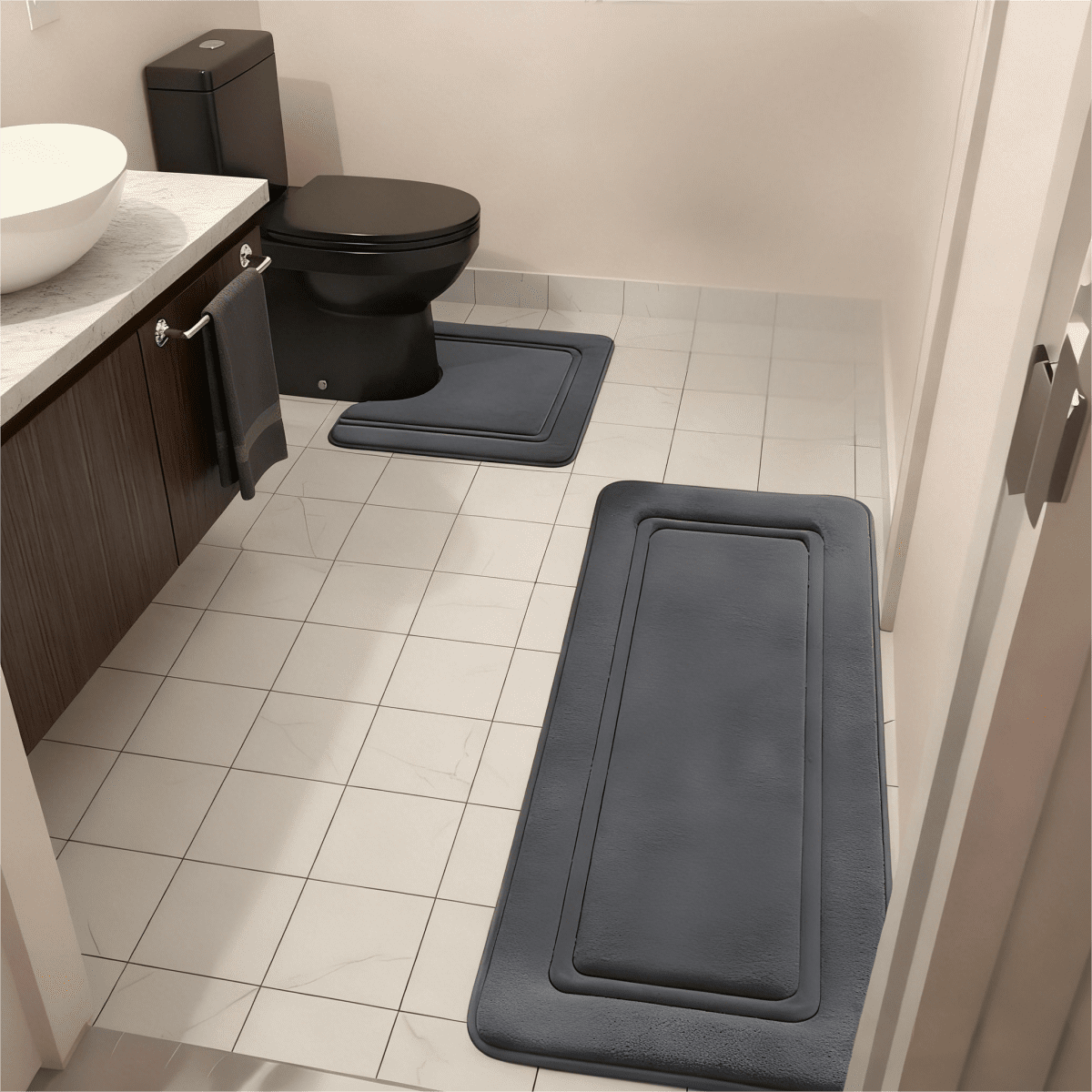 NTYNTY Super Absorbent Non-slip Bathroom Mat Set of 3,Super Soft and Comfortable Advanced Bath Blanket,Home Decoration Mat,Dark Grey.