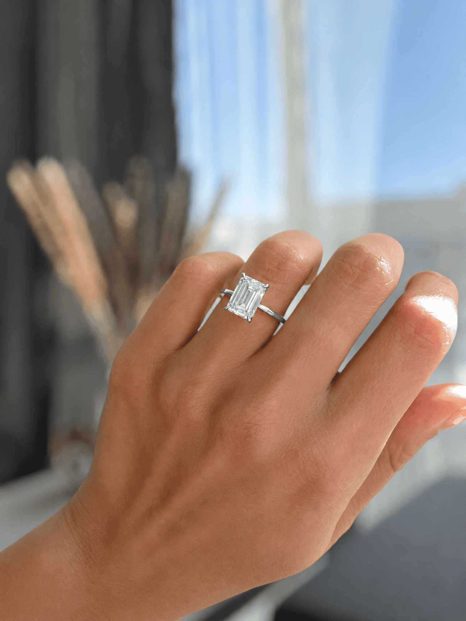 ESTE ORIGIN 2.00Ct Emerald Cut Lab Grown Diamond Engagement Ring, Hidden Halo 14K White Gold