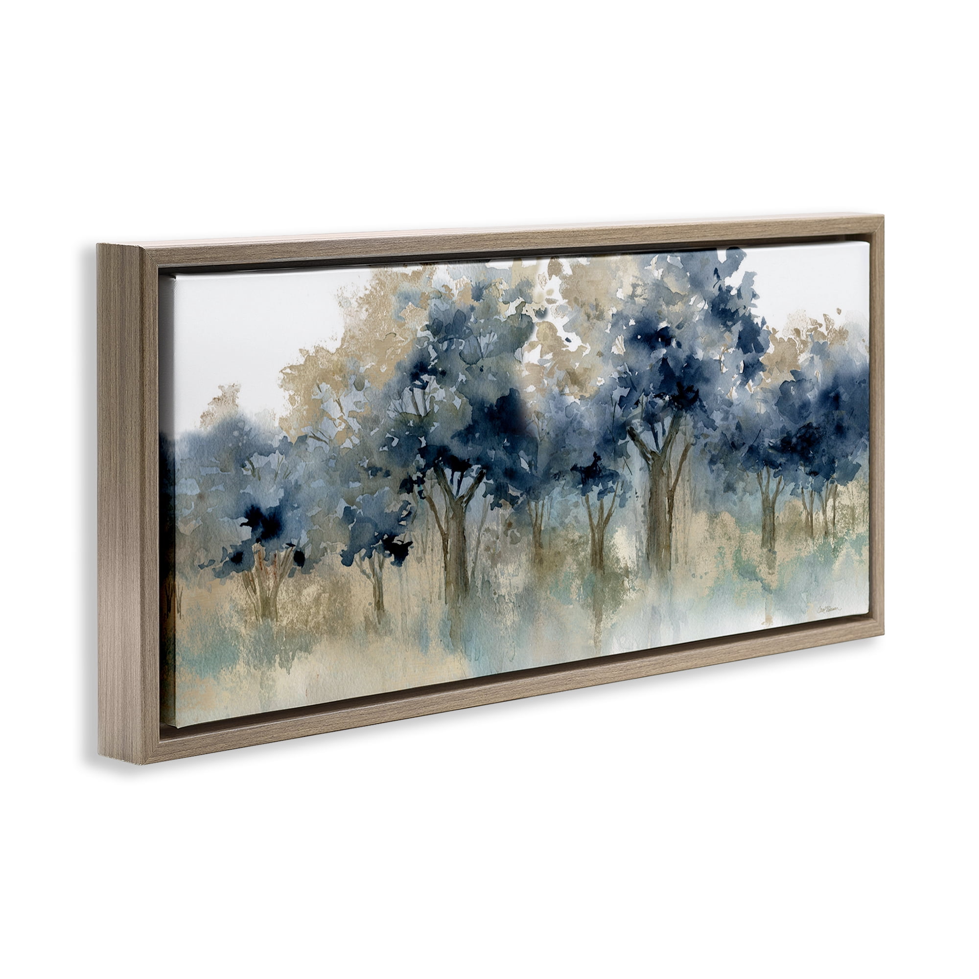 Stupell Industries Indigo Woodland Watercolor Study Brown Framed Floater Canvas Wall Art, design by Carol Robinson