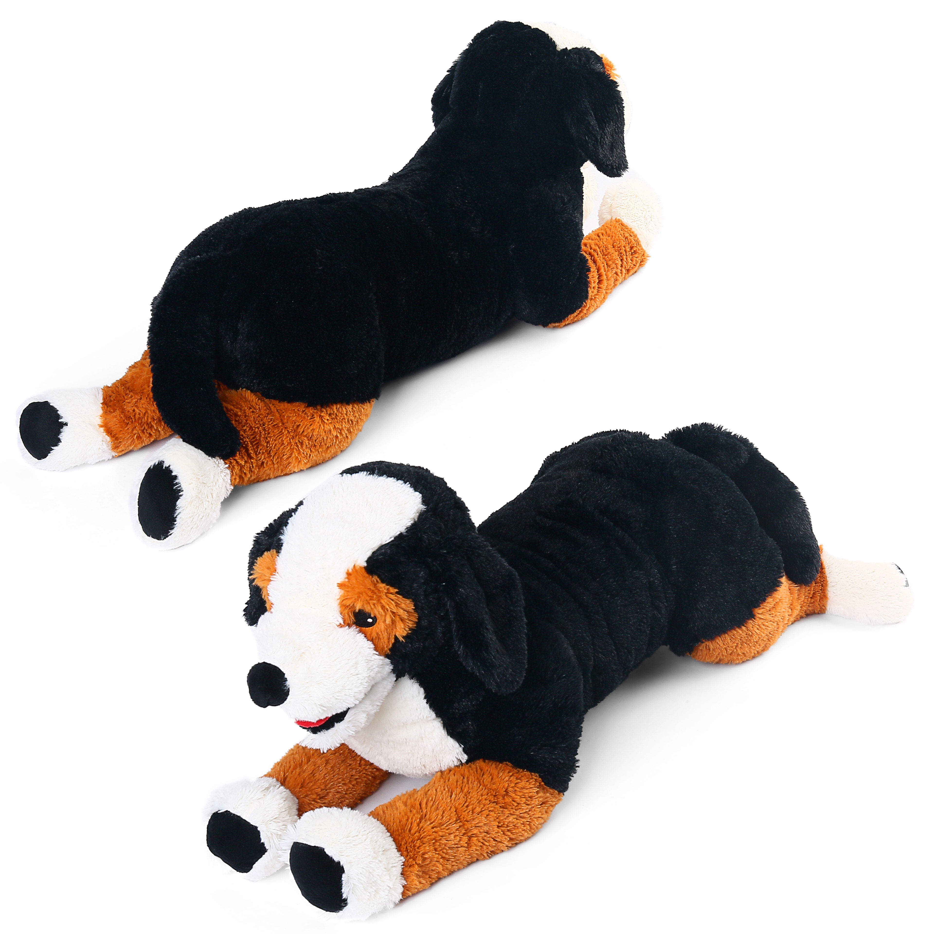 LotFancy 27 in Dog Stuffed Animal, Large Retriever Plush Toy Gift, Black, Brown and White