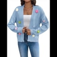 thumbnail image 2 of Suéteres Tipo Cárdigan Cortos para Mujer, Estilo Bohemio, con Bordado Floral de Crochet, Suéter de Punto de Gran Tamaño con Abertura Frontal, Prendas de Vestir Exteriores. Azul L, 2 of 8