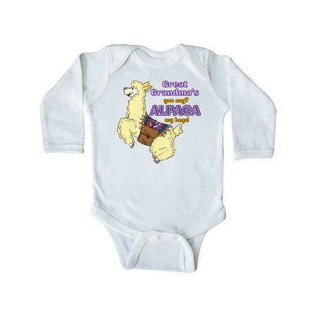 

Inktastic Cute Jumping Alpaca-Great Grandma s You Say ALPACA my bags! Gift Baby Boy or Baby Girl Long Sleeve Bodysuit