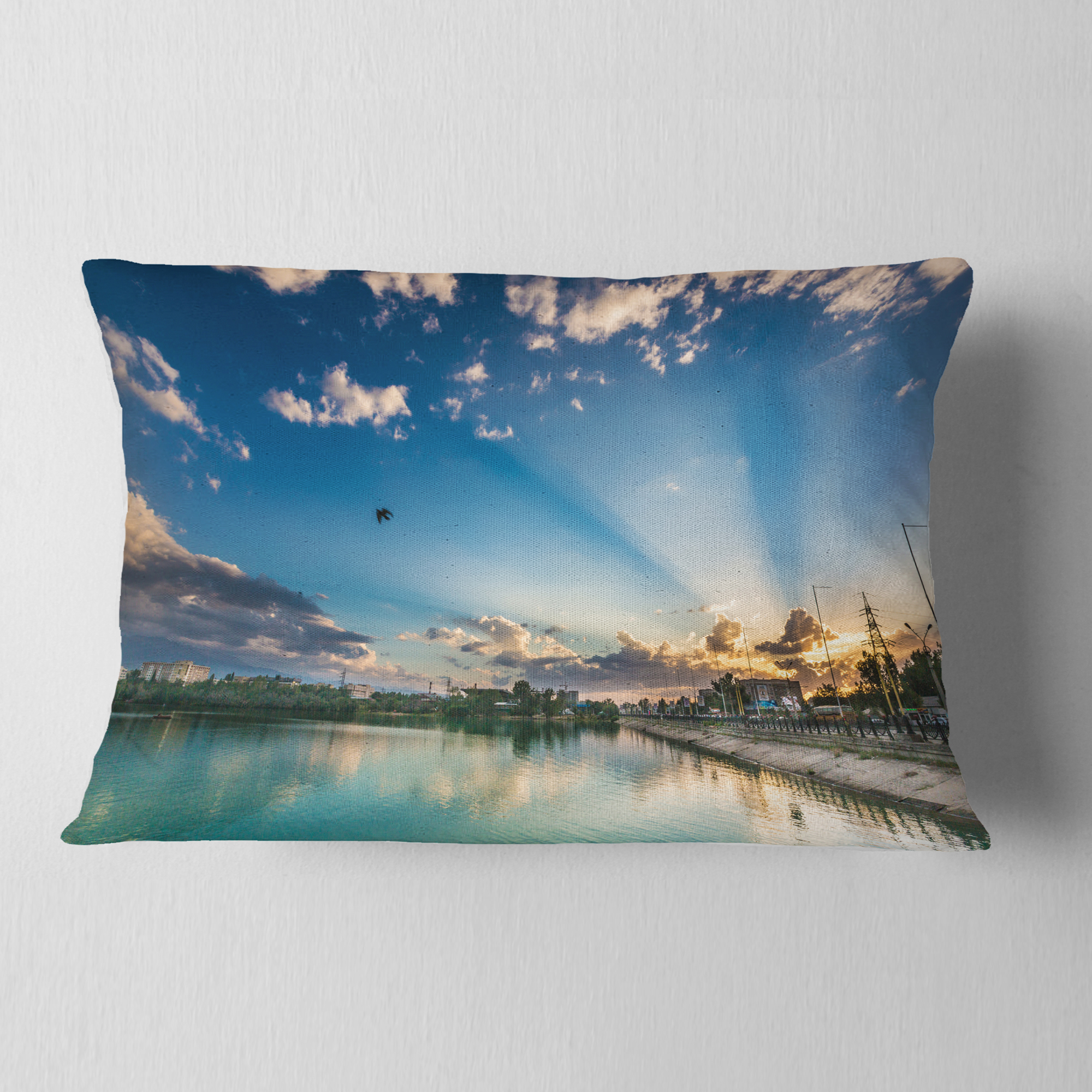 Designart Moving Clouds Over Lake - Landscape Photo Throw Pillow - 12x20