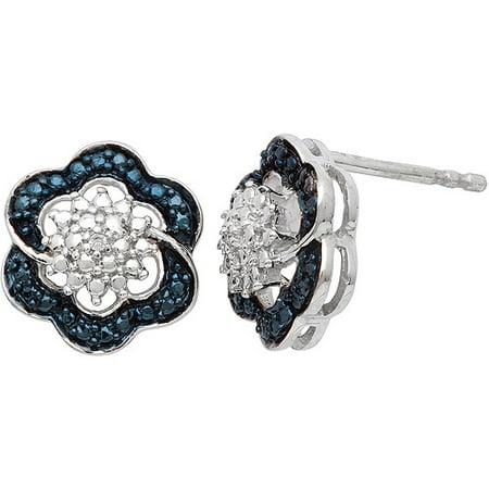 Blue Diamond Accent Sterling Silver Flower Earrings