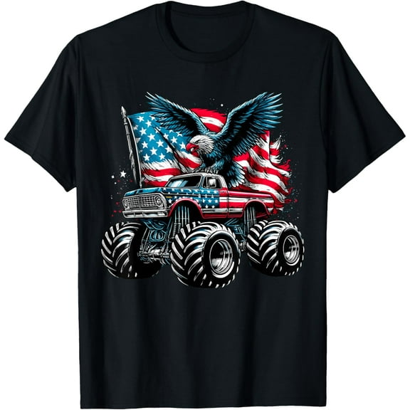 Monster Truck Bald Eagle 4th of July Boys American Flag Gifts Lover Truck T-shirt