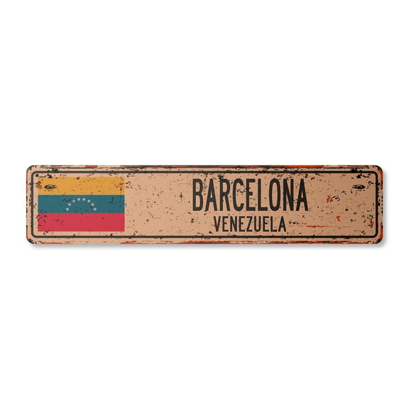 BARCELONA VENEZUELA Vintage Plastic Street Sign Venezuelan flag city country gift | Indoor/Outdoor | 36" Wide