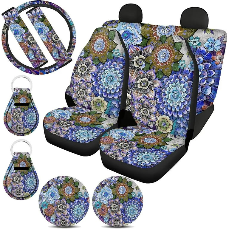 Pzuqiu Hippie Floral Power Seat Covers for Cars for Women Car