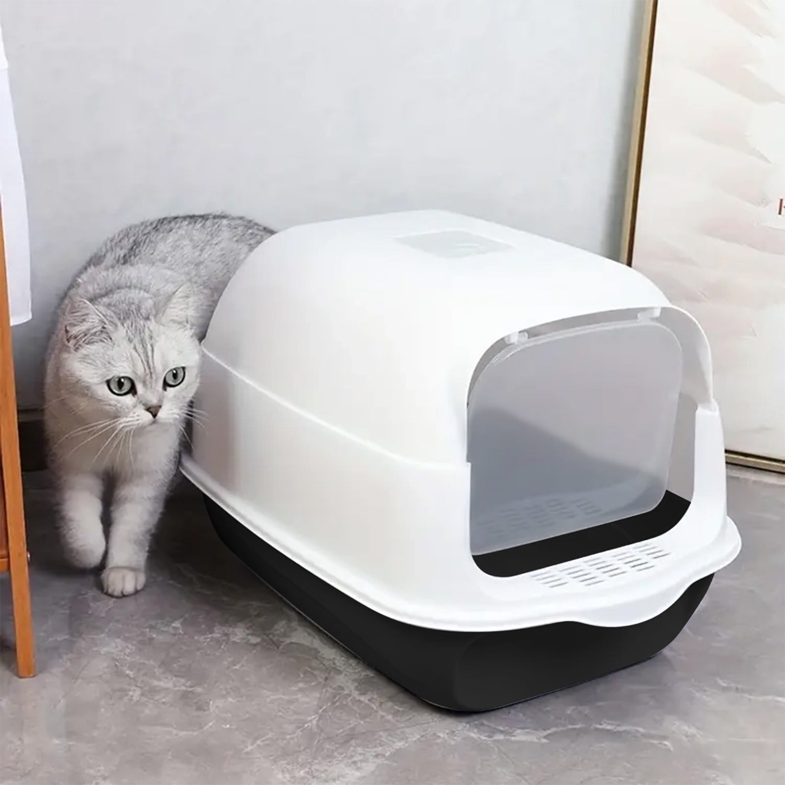 Large Covered Cat Litter Box Enclosed with Lid, High Sided Anti-Splash Litter Tray for Indoor Cats, Hooded Kitty Litter Pan with Privacy & Odor Control, Includes Scoop