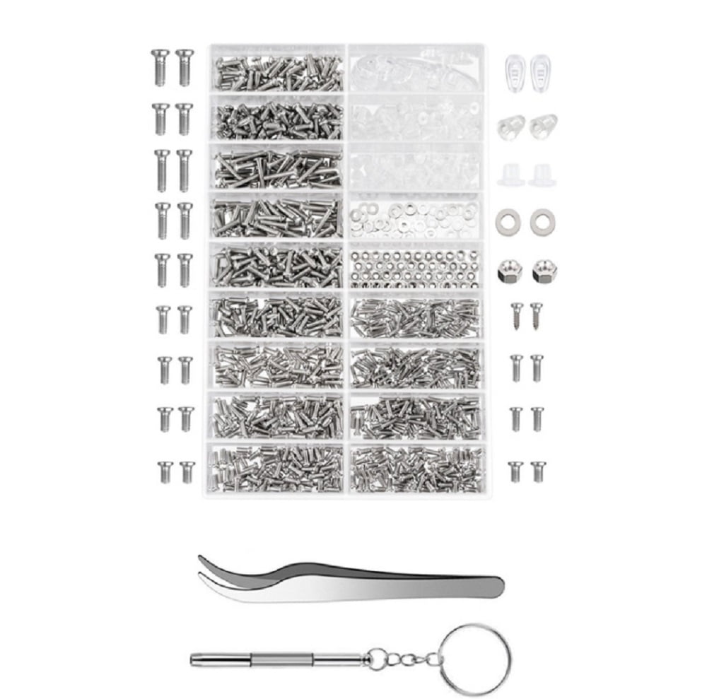 Eyeglass Repair Kit, 1000Pcs Screw Nut Nose Pad Optical Repair Tool