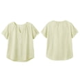 thumbnail image 4 of hoksml Women's Striped Blouse, V Neck Henley Short Sleeve Shirt, Casual Loose Fit Daily Office Wear Top, 4 of 9