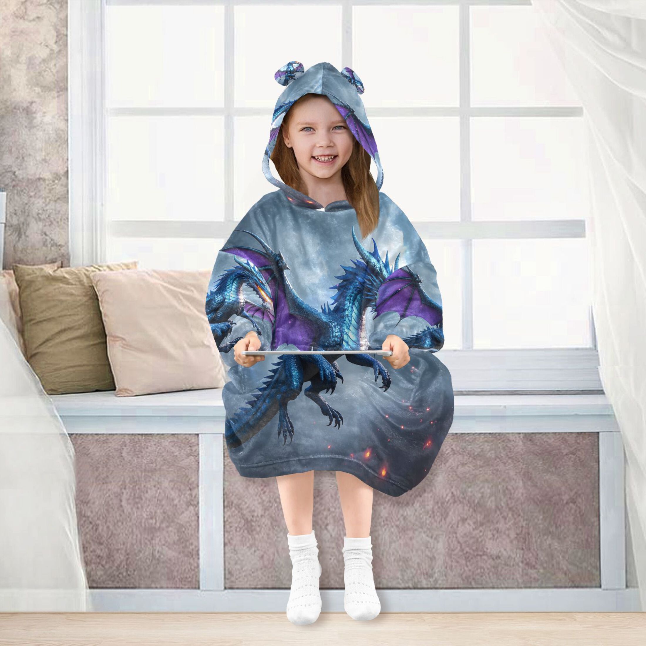 joogoo Wearable Blanket Hoodie Dragon Flying for Flannel Sherpa Pocket 3-14 YR M