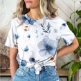 thumbnail image 2 of Women Floral Printed Short Sleeve Round Neck Tops Graphic Sweatshirts Casual Floral Printed Pullover Tops White XXL, 2 of 4