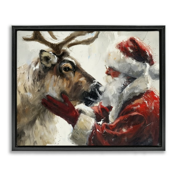 Stupell Industries Traditional Santa & Reindeer Animals Painting Black Floater Framed Canvas Art Print Wall Art, 21 x 17