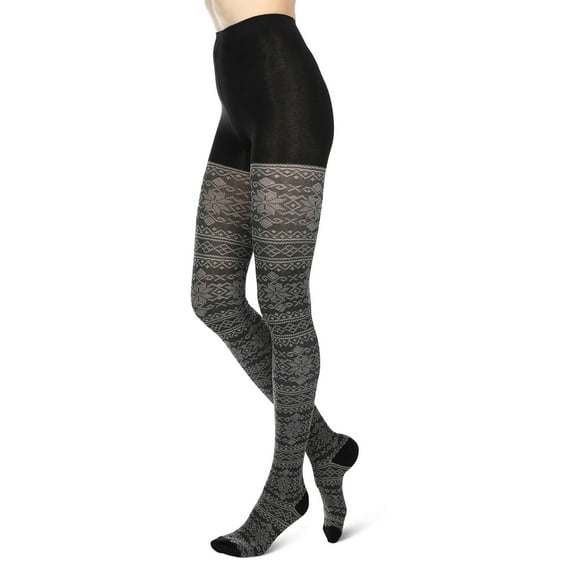 MeMoi Holiday Snowflake Patterned Cotton Blend Sweater Tights - Womens - Female, Large/X-Large, Burgundy Heather