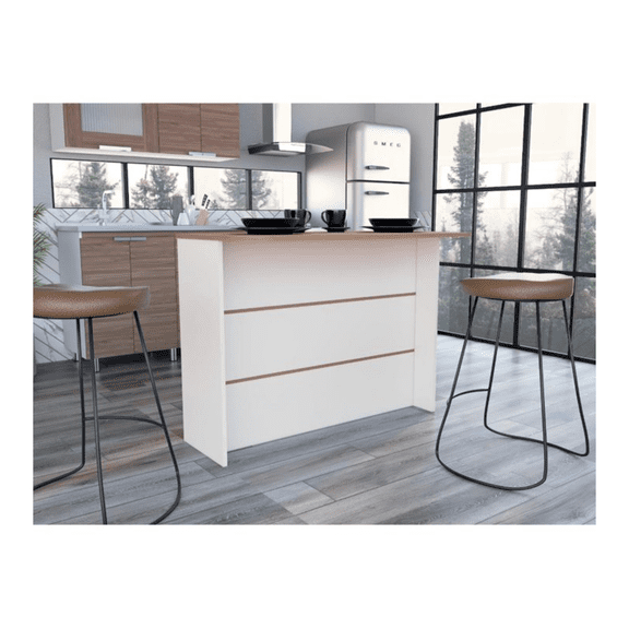 Barra de Cocina Excelsior Diamante Blanco y Castaño Isla Desayunador con Repisas Organizadoras