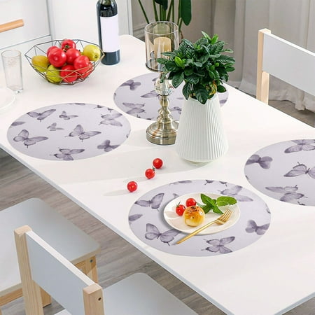 

Round Grid Placemat One Sizex1 Round Placemat PVC Plate Mat，15.4 Inch Non-Slip and Heat Resistant Table Placemat Dining Room Placemat Pretty Purple Lovely Butterfly