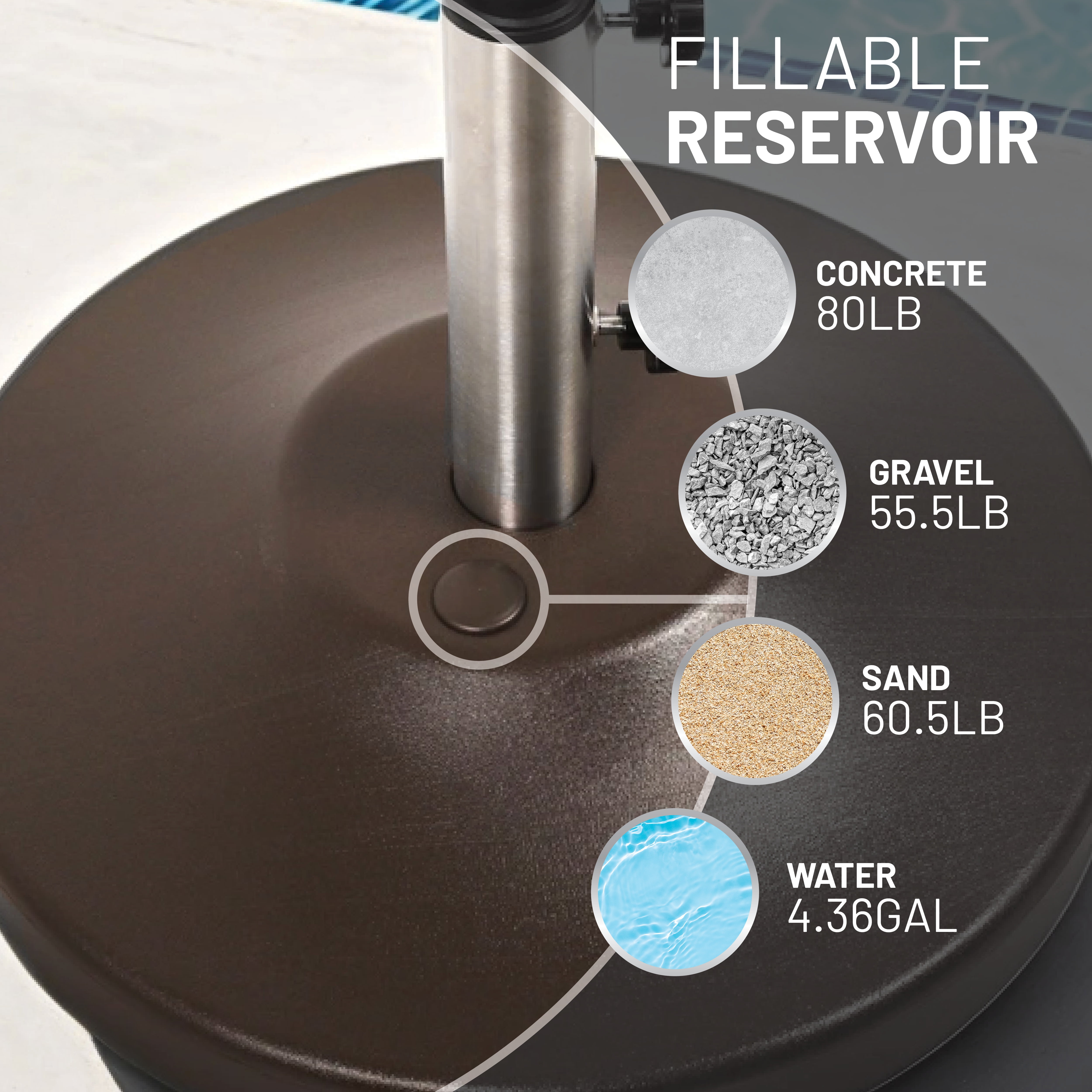 US Weight Fillable Free Standing Umbrella Base - Bronze