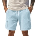 thumbnail image 2 of Nestiefly Mens Linen Cargo Shorts Summer Casual Loose Elastic Waist Drawstring Lightweight Beach Vacation Shorts with Pockets Light Blue 2XL, 2 of 9