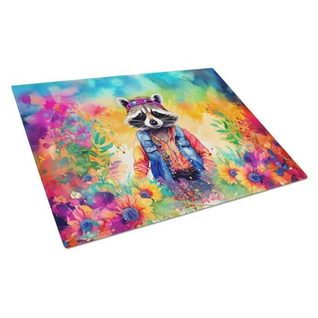 

15 x 12 in. Unisex Hippie Animal Raccoon Glass Cutting Board