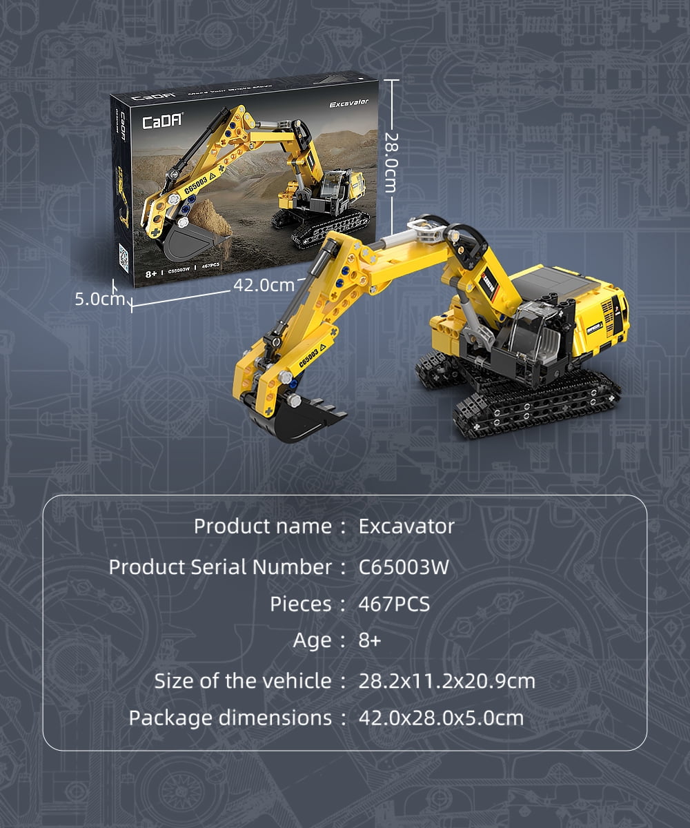CaDA® Heavy Duty Excavator Model Building Set C65003W Building Toy for Kids 8+ (467 Pieces)
