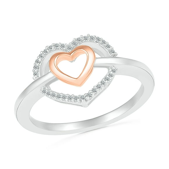 DGOLD Sterling Silver and 10kt Gold Round White Diamond Two Tone Heart Ring for Women (1/10 cttw)