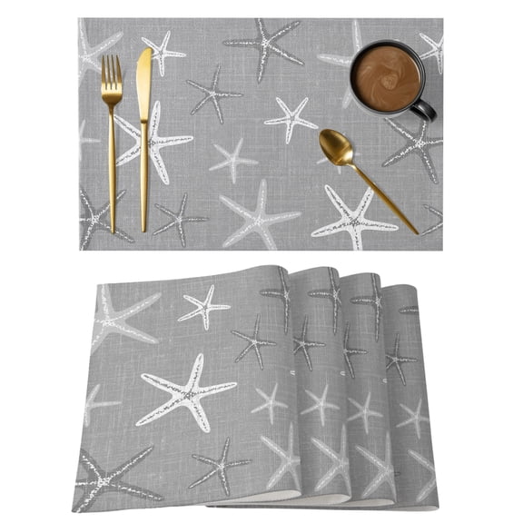 Vintage Dark Gray Starfish Placemats Set of 6 Summer Coastal Beach Marine Place Mats Indoor Wipeable Table Mats Washable Cloth Dining Table Placemats for Kitchen Holiday Party Home Decor 13x19 Inch