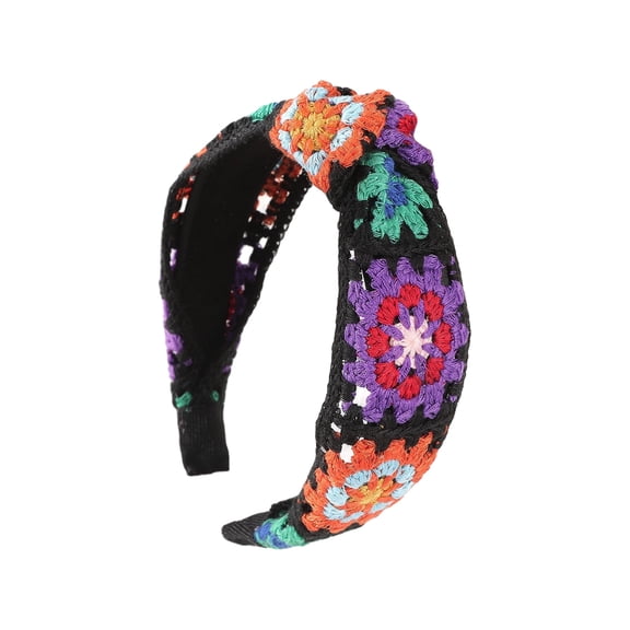 UNTERING Braided Hair Accessories Floral Knitted Headband for Women Stretch Turban Floral Crocheted Granny-square Ethnic Tie Head Wrap Headband