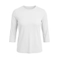 thumbnail image 4 of Wang6 Women 3/4 Sleeve Basic T Shirts Trendy Slim Fit Solid Tops Fall Crew Neck Going out Tees 0702LiWhite XS, 4 of 5
