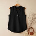 thumbnail image 4 of Linen Tops for Women V Neck Sleeveless Tank Top Solid Color Button Up Shirts Curved Hem Blouses Loose Fit Summer T Shirts, 4 of 7