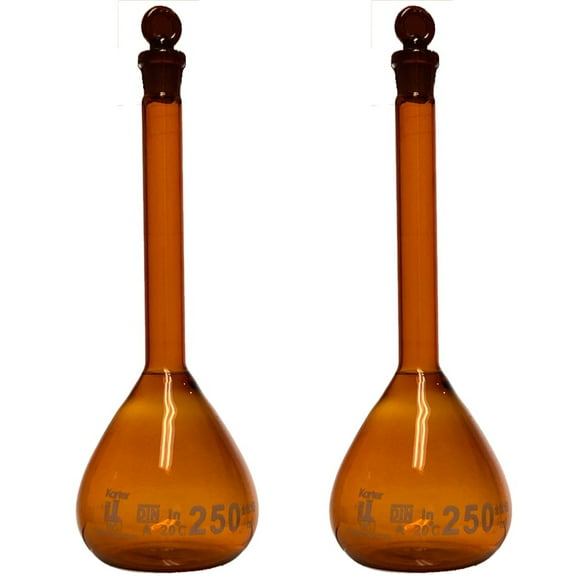 250ml Amber Volumetric Flask, With Ground Stopper, Karter Scientific 253G5 (Pack of 2)