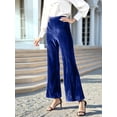 thumbnail image 5 of Women'S Velvet Elastic Waist Flare Leg Palazzo Long Pants Trousers Bell Bottom Casual Streetwear Trousers Blue XL, 5 of 9