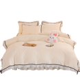 thumbnail image 2 of Juego de cama de color sólido con forma de corazón para niña coreana, falda de cama de algodón estilo princesa, sábana plana tamaño queen, funda de edredón y funda de almohada, 2 of 6