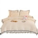 thumbnail image 2 of Juego de cama de color sólido con forma de corazón para niña coreana, falda de cama de algodón estilo princesa, sábana plana tamaño queen, funda de edredón y funda de almohada, 2 of 6