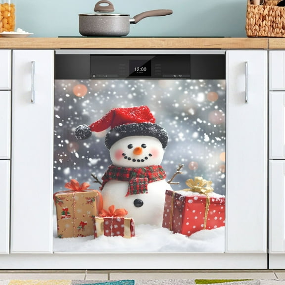 Ryvnso Christmas Snowman on Winter Dishwasher Magnetic Refrigerator Magnet Cover Kitchen Home Decorative 23"x26"