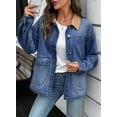 thumbnail image 4 of Eytino Jean Jacket for Women Denim Jackets with Contrast Trim Long Sleeve Button Down Jean Coat with Pockets Outerwear, 4 of 9