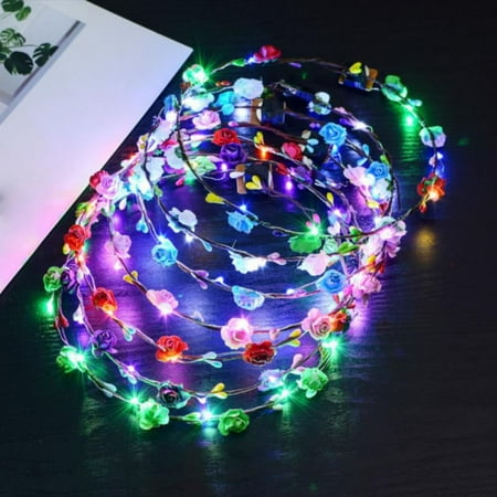 Led Lit Flower Arrangements Fymall 2PCS Women Head With LED Lights Lit Flower Hair Crown Wreath Wedding Hair Band Festive Party Supplies ()