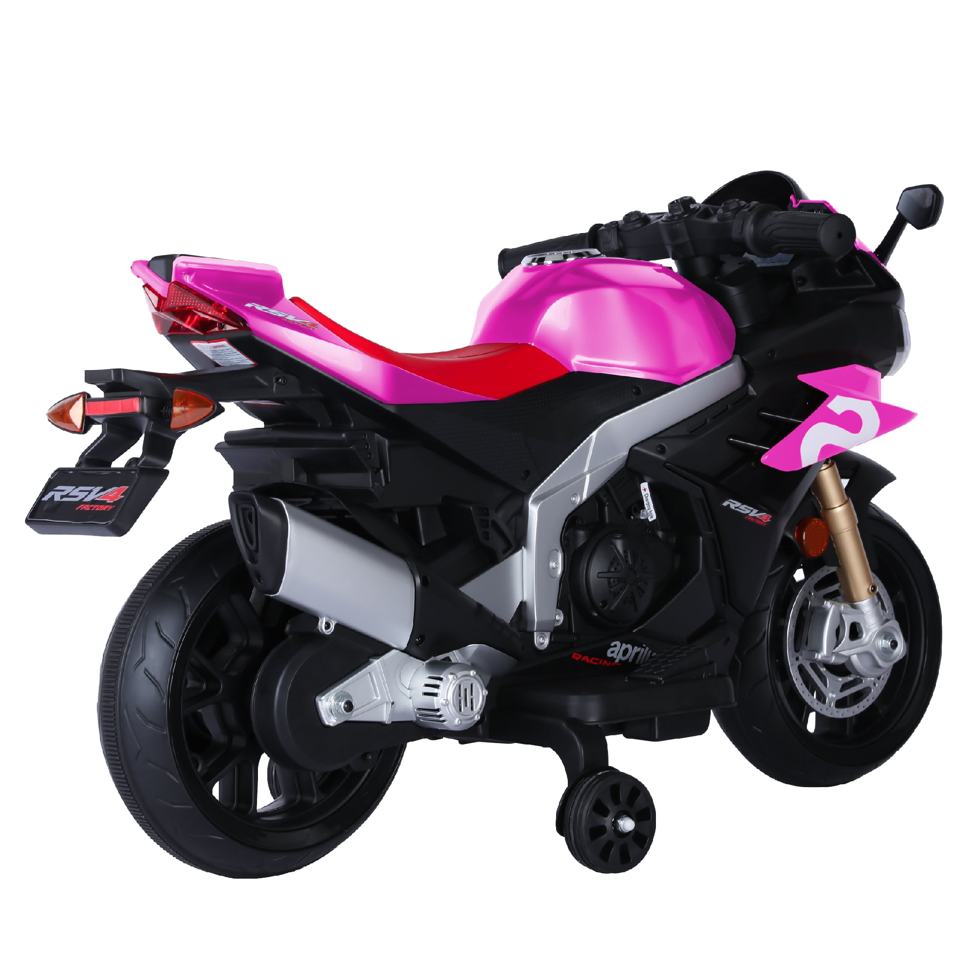 HEIMILI Girl Pink 12V Ride on Motorcycle Auxiliary Wheels Aprilia Motorbike 3mph for Kids w/Bluetooth LED Lights